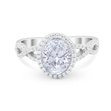 Oval Cubic Zirconia Halo Twisted Ring 925 Sterling Silver Wholesale